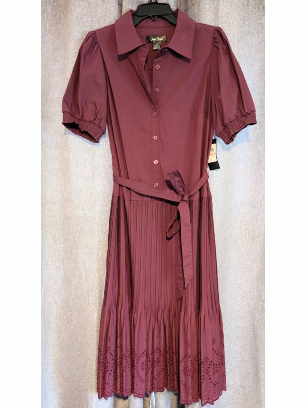 Jessica Howard Button Front Midi Dress with Tie Waist Pleated Bottom Size 12 NWT